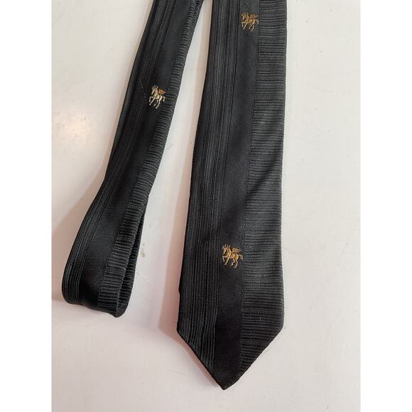 Vintage Black Gold Stripe Pegasus Slim Tie Steele Classic Neckwear - Picture 2 of 4